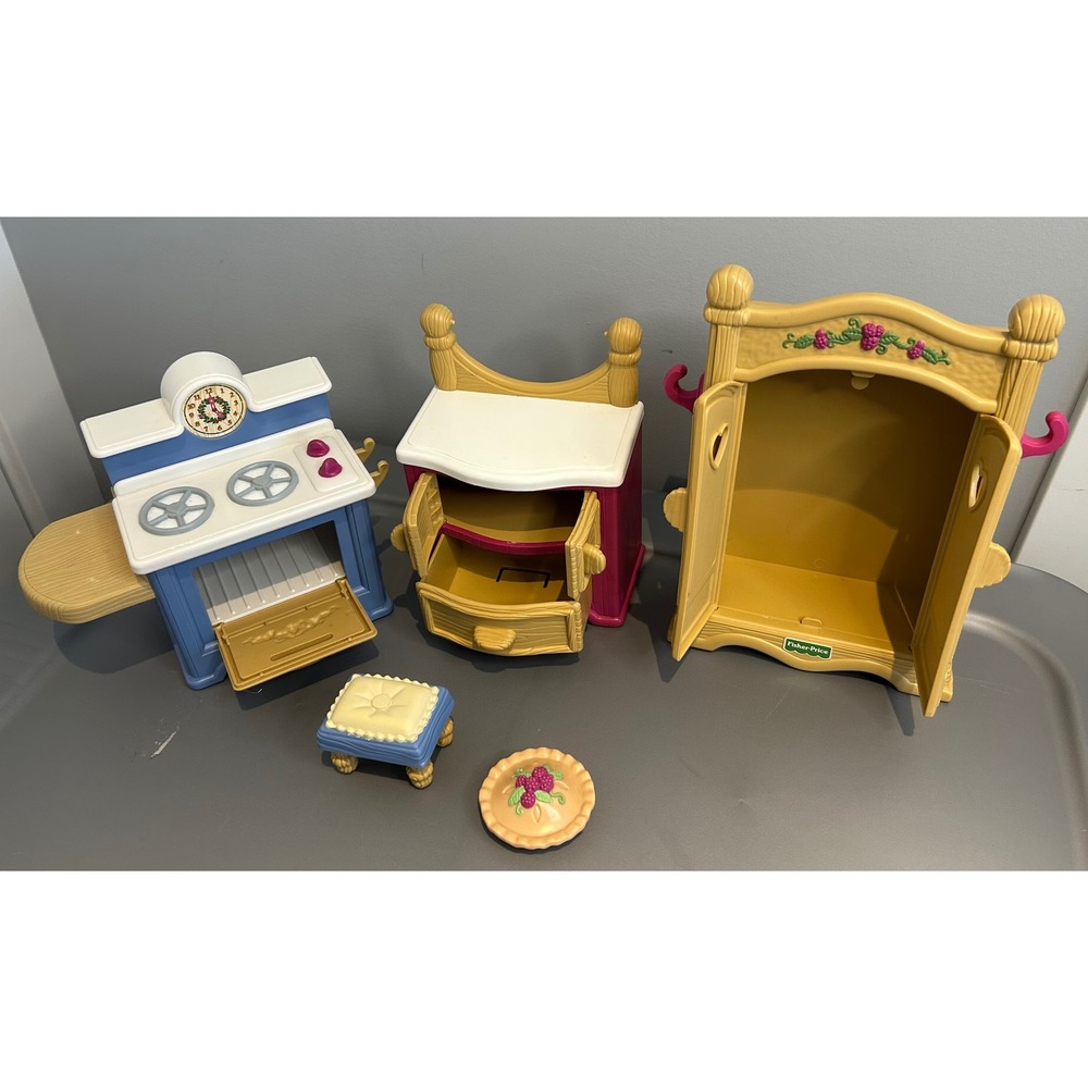 Fisher Price Briarberry Furniture Lot 1999 Vintage Stove Vanity Wardrobe 75013 - Picture 5 of 8